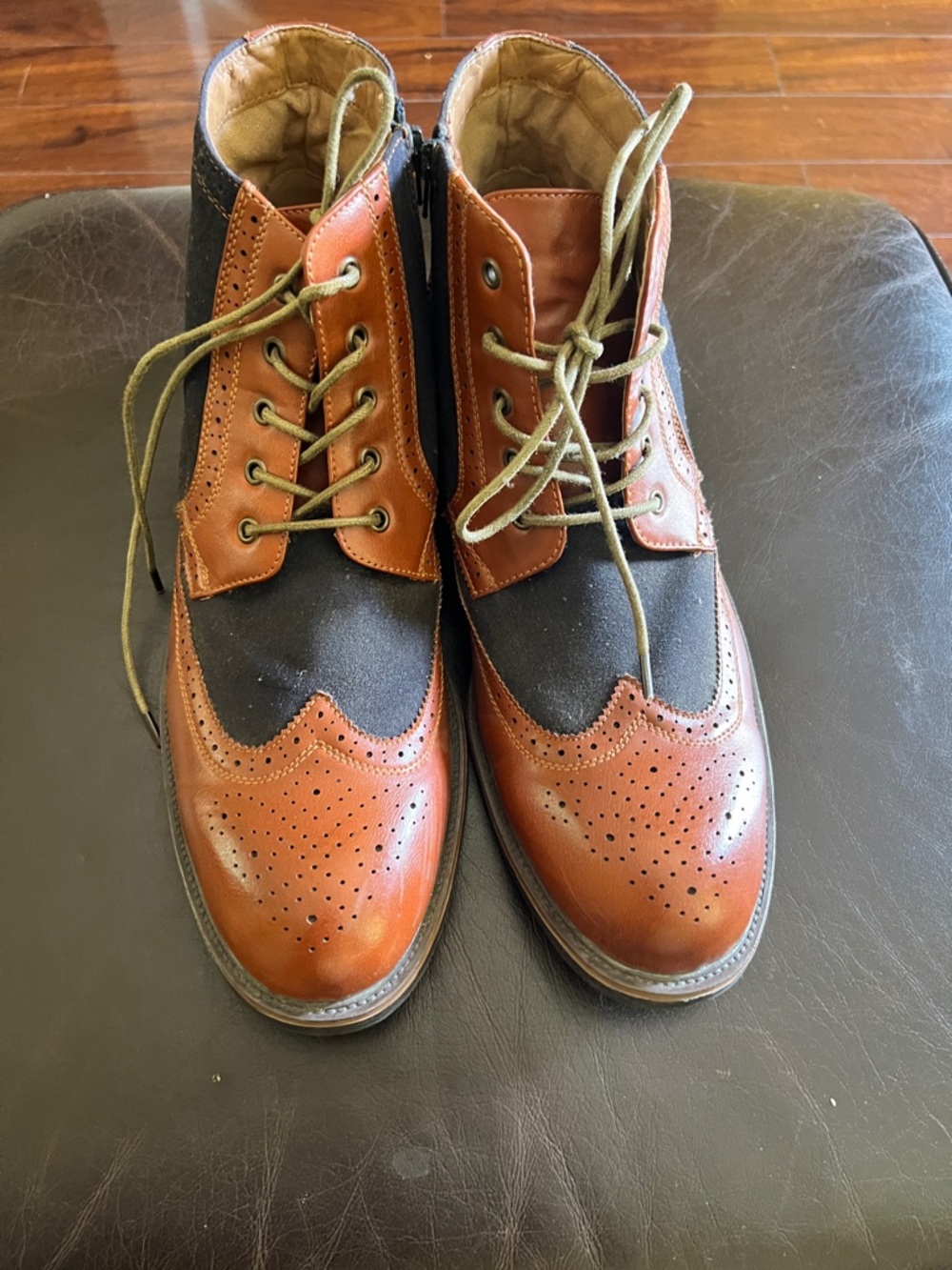 Men's Two-Tone Brown and Black Wingtip Derby Boots